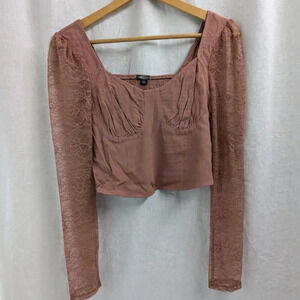 Wild Fable lace crop top, mauve brown, dusty roswomen's size small T29